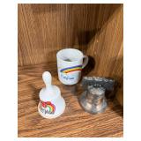 Set of 3 Souvenir Collectibles: California Mug, Las Vegas Bell, and Liberty Bell Replica
