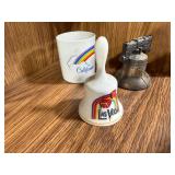 Set of 3 Souvenir Collectibles: California Mug, Las Vegas Bell, and Liberty Bell Replica