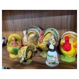 Collection of Turkey Figurine Planters and Thanksgiving Decor