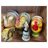 Collection of Turkey Figurine Planters and Thanksgiving Decor