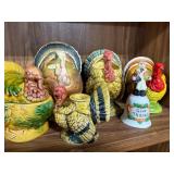 Collection of Turkey Figurine Planters and Thanksgiving Decor