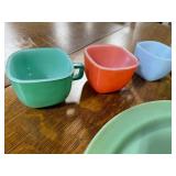 Vintage Mixed Color Milk Glass Dishware Set with Cups, Plate, and Saucer