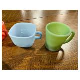 Vintage Mixed Color Milk Glass Dishware Set with Cups, Plate, and Saucer