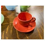 Vintage Mixed Color Milk Glass Dishware Set with Cups, Plate, and Saucer