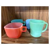 Vintage Mixed Color Milk Glass Dishware Set with Cups, Plate, and Saucer