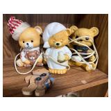 Set of Vintage Bear Table Lamps with Wood Bear Ornament