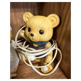 Set of Vintage Bear Table Lamps with Wood Bear Ornament