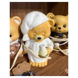 Set of Vintage Bear Table Lamps with Wood Bear Ornament