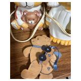 Set of Vintage Bear Table Lamps with Wood Bear Ornament