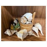 Collection of Decorative Sea Shells and Ceramic Fish Figurine