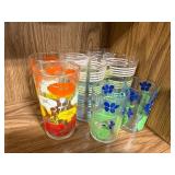 Set of Vintage Drinking Glasses with Floral and Stripe Patterns