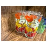 Set of Vintage Drinking Glasses with Floral and Stripe Patterns