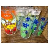 Set of Vintage Drinking Glasses with Floral and Stripe Patterns