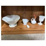 Set of Vintage White Milk Glass Pieces Assorted Designs