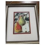 Kitchen Decor and Collectibles Lot with Framed Fruit Prints, Pyrex Measuring Cup, and Accessories