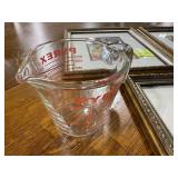 Kitchen Decor and Collectibles Lot with Framed Fruit Prints, Pyrex Measuring Cup, and Accessories