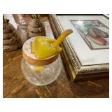 Kitchen Decor and Collectibles Lot with Framed Fruit Prints, Pyrex Measuring Cup, and Accessories