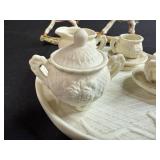 Porcelain Miniature Tea Set with Decorative Rocking Horse Figurines