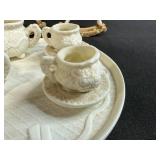 Porcelain Miniature Tea Set with Decorative Rocking Horse Figurines