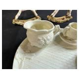 Porcelain Miniature Tea Set with Decorative Rocking Horse Figurines