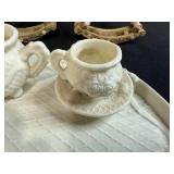 Porcelain Miniature Tea Set with Decorative Rocking Horse Figurines