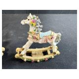 Porcelain Miniature Tea Set with Decorative Rocking Horse Figurines