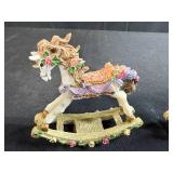 Porcelain Miniature Tea Set with Decorative Rocking Horse Figurines