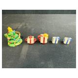 Miniature Dollhouse Christmas Tree and Present Shaped Ceramic Candle Holders Set of 5