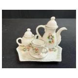 Miniature Dollhouse Vintage Miniature Porcelain Tea Set with Floral Design Made in Taiwan