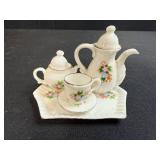 Miniature Dollhouse Vintage Miniature Porcelain Tea Set with Floral Design Made in Taiwan