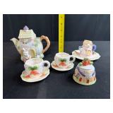 Mini Easter Bunny Ceramic Tea Set with Teapot and Cups