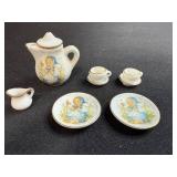 Miniature Porcelain Tea Set with Hummel Style Girl Artwork