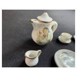Miniature Porcelain Tea Set with Hummel Style Girl Artwork
