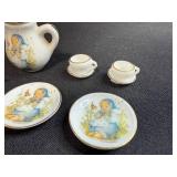 Miniature Porcelain Tea Set with Hummel Style Girl Artwork