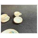Miniature Porcelain Tea Set with Hummel Style Girl Artwork