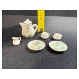 Miniature Porcelain Tea Set with Hummel Style Girl Artwork