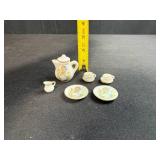 Miniature Porcelain Tea Set with Hummel Style Girl Artwork
