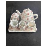 Vintage Porcelain Miniature Tea Set with Pink Floral Design