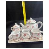 Vintage Porcelain Miniature Tea Set with Pink Floral Design