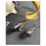 Collection of Animal Figurines - Enesco Penguins, Brass Dolphins, and Whale Miniatures