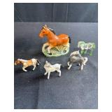 Set of Vintage Horse Figurines Porcelain and Glass