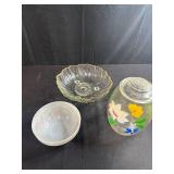 Set of 3 Vintage Glass and Mixing Bowls with Floral Designs