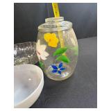 Set of 3 Vintage Glass and Mixing Bowls with Floral Designs