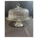 Ribbed Glass Cake Stand with Dome Cover