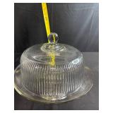 Ribbed Glass Cake Stand with Dome Cover