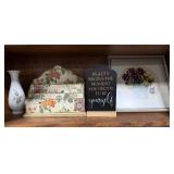 Decorative Home Decor Set with Vase, Letter Holder, Framed Floral Art, and Inspirational Plaque