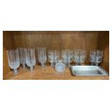 Crystal Glassware Set with Stemmed Glasses, Dessert Bowls, Lidded Jar, and Metal Tray
