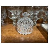Crystal Glassware Set with Stemmed Glasses, Dessert Bowls, Lidded Jar, and Metal Tray
