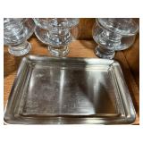 Crystal Glassware Set with Stemmed Glasses, Dessert Bowls, Lidded Jar, and Metal Tray