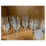 Crystal Glassware Set with Stemmed Glasses, Dessert Bowls, Lidded Jar, and Metal Tray